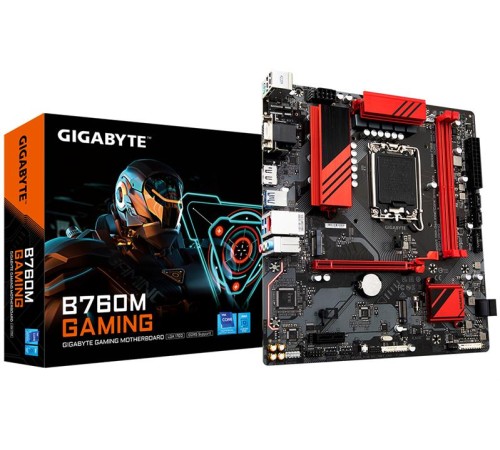 Материнская плата GIGABYTE B760M GAMING, LGA1700, B760, 2*DDR5, 4*SATA, 2*M.2, 3*USB 3.2, 2*USB 2.0, 1*PCIx16, `*PCIx1, D-Sub+HDMI+DP, mATX