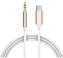 Кабель аудио TypeC - AUX jack 3,5mm, ультрагибкий, белый, золотой, GCR-52325