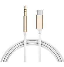 Кабель аудио TypeC - AUX jack 3,5mm, ультрагибкий, белый, золотой, GCR-52325