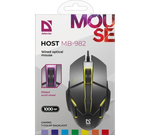 Defender Проводная оптическая мышь Host MB-982 7цветов,1000 dpi,черный
