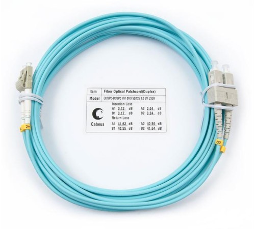 Патч-корд ВО Cabeus FOP-50-LC-SC-5m Шнур оптический duplex LC-SC 50/125 mm OM3 5м LSZH