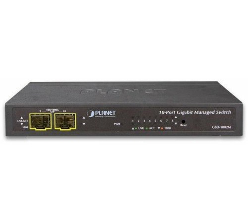 коммутатор/ PLANET IPv4/IPv6 Managed 8-Port 10/100/1000Mbps + 2-Port 100/1000X SFP Gigabit Desktop Ethernet Switch (POE PD, External PWR)