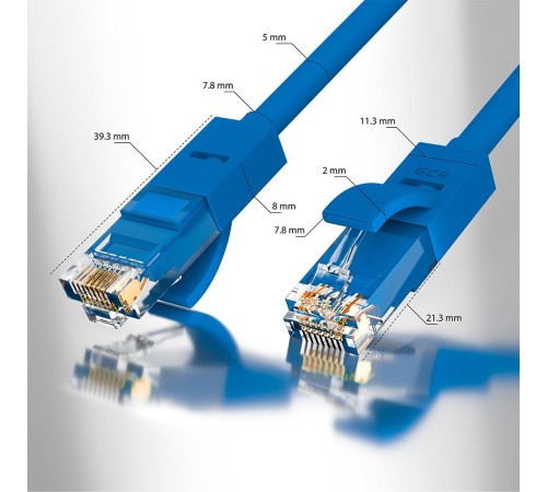 GCR Патч-корд прямой 35.0m UTP кат.5e, синий, позолоченные контакты, 24 AWG, литой, ethernet high speed 1 Гбит/с, RJ45, T568B, GCR-50947 GCR Патч-корд прямой 35.0m UTP кат.5e, синий, позолоченные контакты, 24 AWG, литой, ethernet high speed 1 Гбит/с, RJ45, T568B, GCR-50947