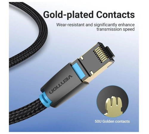 Патч-корд Vention прямой SFTP cat.8 RJ45 - 3м. Черный Тканевая оплетка