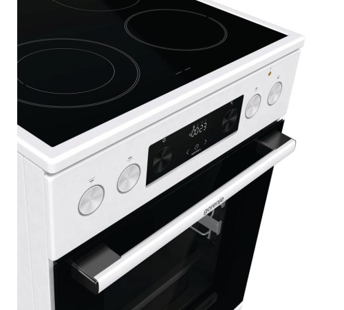 Плита Gorenje/ Плита Gorenje, полезный объем 70 л, эргономичные переключатели, сенсорный программатор IconLED, эмаль SilverMatte, очистка паром, индикатор остаточного тепла для каждой конфорки, телескопические направляющие на 2-х уровнях, дверца CompactDo