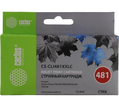 -/ Картридж струйный Cactus CS-CLI481XXLC голубой (12мл) для Canon Pixma TR7540/TR8540/TS6140/TS8140