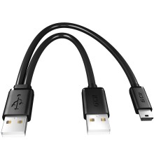 Greenconnect Кабель 0.5m USB 2.0,  AM + mini 5P/AM, Y-образный, черный, 28/28 AWG