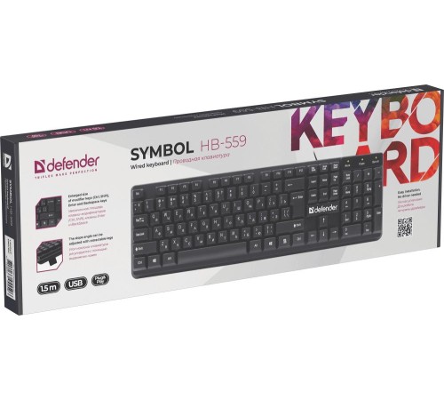 Проводная клавиатура Defender 45559 Symbol HB-559 RU,черный,104 кн,1.5м