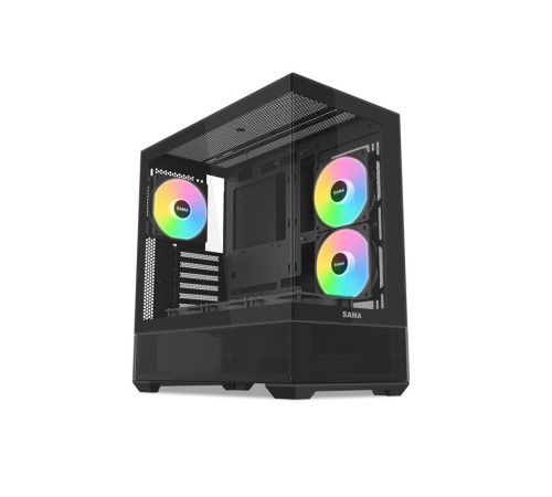 Корпус ПК без блока питания/ Case SAMA V40 Black, Midi-Tower, TG, 6x120mm ARGB, 2xUSB 3.0 + 1xUSB 3.1 Type-C, ATX, mATX, mITX Black