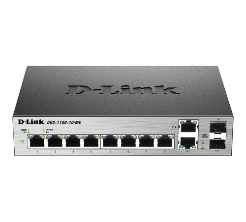 Коммутатор/ DGS-1100-10/ME Managed L2 Metro Ethernet Switch 8х1000Base-T, 2хCombo 1000Base-T/SFP, Surge 6KV, CLI
