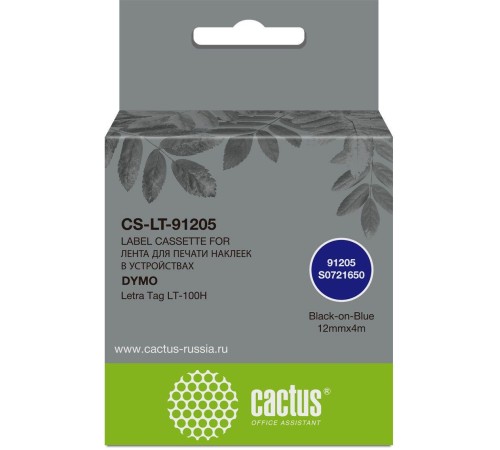 -/ Картридж ленточный Cactus CS-LT-91205 91205 черный/синий для Dymo Letra Tag LT-100H