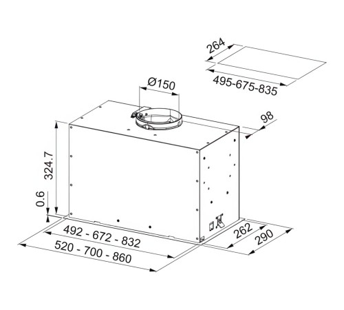 Вытяжка Franke FBFP XS A52/ Best, Вытяжка FBFP XS A52, BOX FLUSH EVO, ширина 52 см, 610 м3/ч, голосовое управление, 3 скорости + интенсивный режим, электронное управление, LED освещение,  цвет: нержавеющая сталь