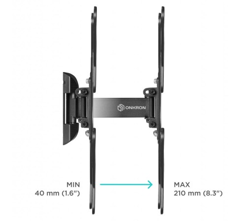 Кронштейн ONKRON/ 26-65" макс. 400*400, 1 колено, наклон -2+12º, поворот 80º макс 35кг, от стены 40-210мм, черный
