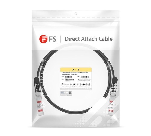 Твинаксиальный медный кабель/ 1.5m (5ft) FS for Mellanox MCP2M00-A01A Compatible 25G SFP28 Passive Direct Attach Copper Twinax Cable P/N Твинаксиальный медный кабель/ 1.5m (5ft) FS for Mellanox MCP2M00-A01A Compatible 25G SFP28 Passive Direct Attach Copper Twinax Cable P/N
