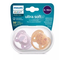 Пустышка ultra soft, собачка/цветочки, 6-18 мес., 2 шт.
