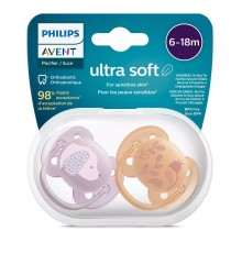 Пустышка ultra soft, собачка/цветочки, 6-18 мес., 2 шт.