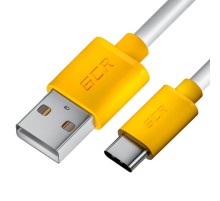 GCR Кабель 1.0m TypeC, белый, желтые коннекторы, быстрая зарядка, 28/24 AWG, GCR-53241