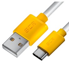 GCR Кабель 1.0m TypeC, белый, желтые коннекторы, быстрая зарядка, 28/24 AWG, GCR-53241