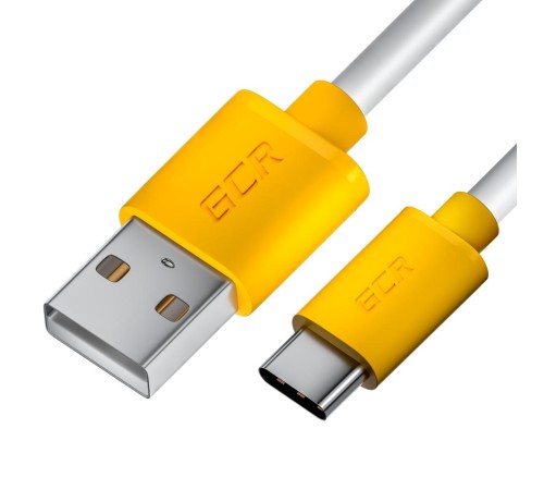 GCR Кабель 1.0m TypeC, белый, желтые коннекторы, быстрая зарядка, 28/24 AWG, GCR-53241
