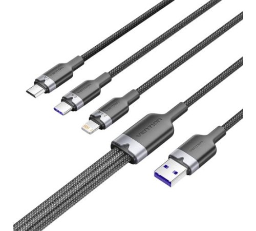 Кабель Vention 3 в 1 USB 2.0 AM/ Micro-B, USB-C, Lightning M - 1.5м. Черный 6A, шт.
