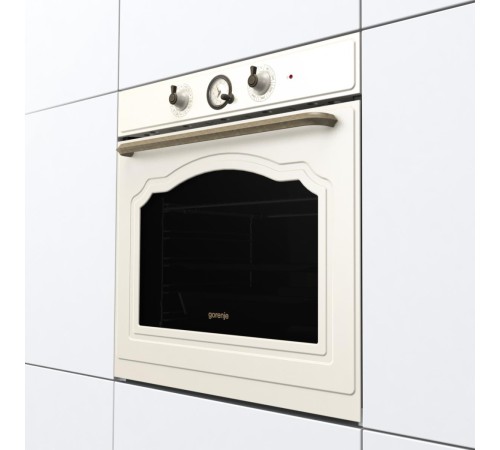 Встраиваемые электрические духовки GORENJE/ Духовой шкаф, Полезный объем: 77 л,электронный программатор с аналоговым дисплеем, очистка паром, A,максимальная температура в духовке: 300 °С, 59.7 × 59.5 × 56.4 см, цвет:бежевый