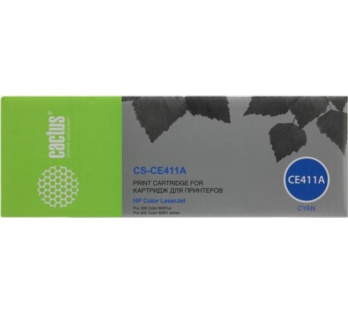 -/ Картридж лазерный Cactus CS-CE411A CE411A голубой (2600стр.) для HP LJ Pro 300/M351/M451/M375