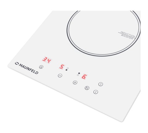 Индукционная варочная панель/ Индукционная варочная панель MAUNFELD CVI292WH, домино, сенсорное управление, мощность конфорок 1200, 1800 Вт, таймер, автоматическое выключение, бустер, блокировка панели, пауза, белый цвет
