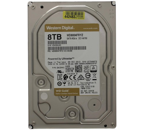 Жесткий диск/ HDD WD SATA3 8Tb Gold 7200 256mb  1 year warranty