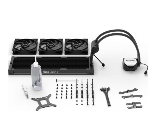 Водяное охлаждение для процессора/ Water Cooling System be quiet! PURE LOOP 2 360mm (280W, 360mm, Black, ARGB Pump/ Fans: 3x120mm, 59.6CFM, 36.8dBA, 2100RPM/ Pump height -mm, -dBA, 5500RPM, Rad thickness 27mm/ S: 1851, 1700, 1200, 115X, AM5, AM4) Водяное охлаждение для процессора/ Water Cooling System be quiet! PURE LOOP 2 360mm (280W, 360mm, Black, ARGB Pump/ Fans: 3x120mm, 59.6CFM, 36.8dBA, 2100RPM/ Pump height -mm, -dBA, 5500RPM, Rad thickness 27mm/ S: 1851, 1700, 1200, 115X, AM5, AM4)