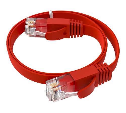 GCR Патч-корд PROF плоский прямой 2.0m, UTP медь кат.6, красный, 30 AWG, ethernet high speed 10 Гбит/с, RJ45, T568B, GCR-52859