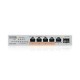 Коммутатор Мультигигабитный PoE++ коммутатор Zyxel XMG-105HP, 5xRJ-45: 1/2.5G (4 из них PoE++), 1xSFP+, настольный, бесшумный, бюджет PoE 70 Вт