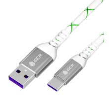 GCR Кабель 1.0m, TypeC, быстрая зарядка 18W, поддержка QC, PD, бело-зеленый, AL case серебро, 28/24 AWG, GCR-55288