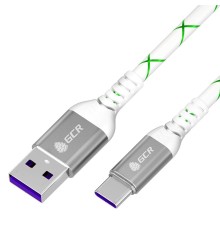 GCR Кабель 1.0m, TypeC, быстрая зарядка 18W, поддержка QC, PD, бело-зеленый, AL case серебро, 28/24 AWG, GCR-55288