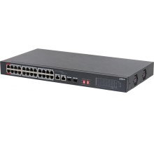 24-портовый неуправляемый коммутатор с РоЕ; Порты: 24 RJ45 10/100Мбит/с (PoE/PoE+/Hi-PoE) 2 комбинированных SFP/RJ45 10/100/1000Мбит/с (uplink); мощность PoE: порты 12 до 60Вт порты 324 до 30Вт суммарно до 240Вт; питание: 100240В(AC)