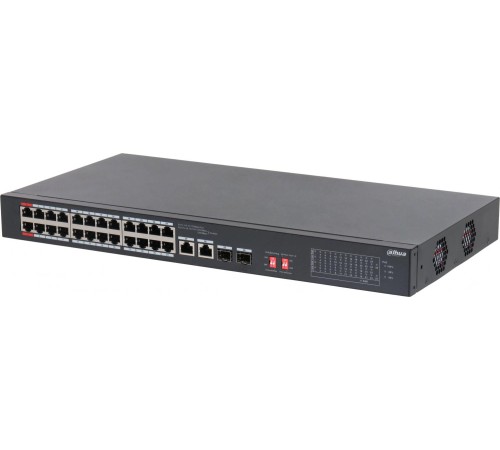 24-портовый неуправляемый коммутатор с РоЕ; Порты: 24 RJ45 10/100Мбит/с (PoE/PoE+/Hi-PoE) 2 комбинированных SFP/RJ45 10/100/1000Мбит/с (uplink); мощность PoE: порты 12 до 60Вт порты 324 до 30Вт суммарно до 240Вт; питание: 100240В(AC)