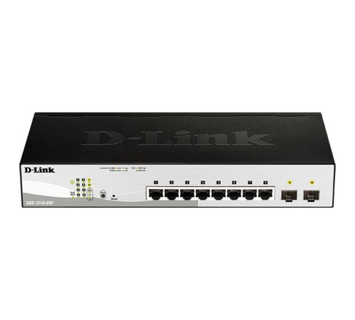 Коммутатор D-Link Управляемый L2 PoE-коммутатор, 8x1000Base-T PoE, 2х1000Base-X SFP, PoE-бюджет 65 Вт, упрощенный интерфейс CLI, Web-интерфейс, SNMP