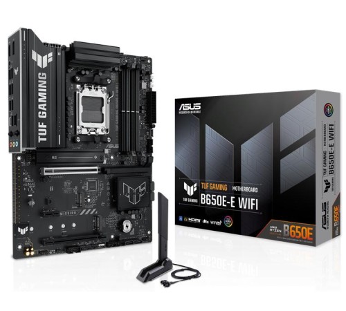 Материнская плата ASUS TUF GAMING B650E-E WIFI, AM5, B650, 4*DDR5, 4*SATA, 3*M.2, 4*USB 3.2, 3*USB 2.0, Type-C, 3*PCIx16, 1*PCIx1, DP+HDMI, ATX; 90MB1LT0-M0EAY0