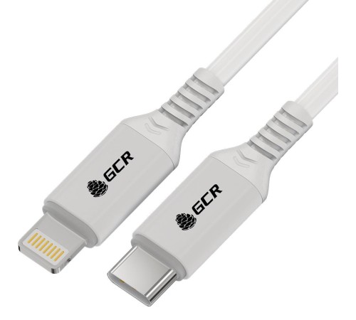 GCR Кабель PREMIUM 1.5m TypeC/Lightning MFI POWER DELIVERY 18 W, быстрая зарядка, белый силикон, AL case белый, белый ПВХ, GCR-53531