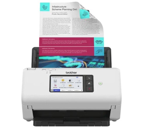 Сканер Brother Документ-сканер ADS-4700W, 40 стр/мин, цветной, 1200 dpi, Duplex, ADF80, Wi-Fi, USB 3.0,Touch Screen 10,9 см, Scan to Net, Ex.ADS-2800W