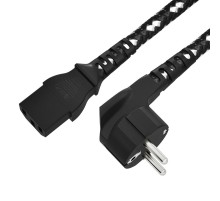 GCR Кабель питания 2.0m, евровилка угловая Schuko - С13, текстиль, черно-белый, 3*0,75mm