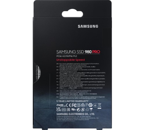 Твердотельные накопители/ Samsung SSD 980 PRO, 1000GB, M.2(22x80mm), NVMe 1.3c, PCIe 4.0 x4, 3-bit MLC, R/W 7000/5000MB/s, IOPs 1 000 000/1 000 000, DRAM buffer 1024MB, TBW 600, DWPD 0.33, with Heatsink (12 мес.)