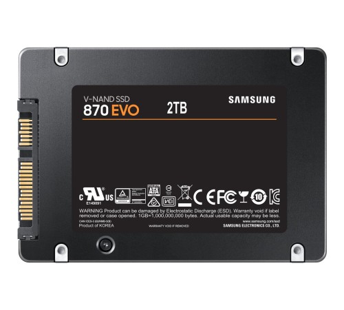 Твердотельный накопитель/ Samsung SSD 870 EVO, 2000GB, 2.5" 7mm, SATA3, 3-bit MLC, R/W 560/530MB/s, IOPs 98 000/88 000, DRAM buffer 2048MB, TBW 1200, DWPD 0.33 (12 мес.) Твердотельный накопитель/ Samsung SSD 870 EVO, 2000GB, 2.5" 7mm, SATA3, 3-bit MLC, R/W 560/530MB/s, IOPs 98 000/88 000, DRAM buffer 2048MB, TBW 1200, DWPD 0.33 (12 мес.)
