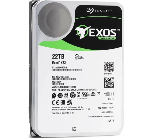 Жесткий диск/ HDD Seagate SATA3 22Tb Exos X22 7200 512Mb  1 year warranty (replacement WD221KRYZ)