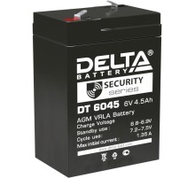 Батарея DELTA серия DT, DT 6045, напряжение 6В, емкость 4.5Ач (разряд 20 часов),  макс. ток разряда (5 сек.) 70А, макс. ток заряда 1.35А, свинцово-кислотная типа AGM, клеммы F1, ДxШxВ 70х47х100мм., вес 0.75кг., срок службы 5 лет./ Battery DELTA series DT,