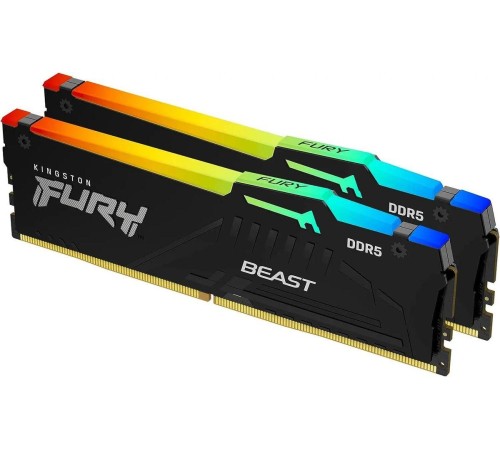 Память оперативная/ Kingston 64GB 5600MT/s DDR5 CL40 DIMM (Kit of 2) FURY Beast RGB XMP Память оперативная/ Kingston 64GB 5600MT/s DDR5 CL40 DIMM (Kit of 2) FURY Beast RGB XMP
