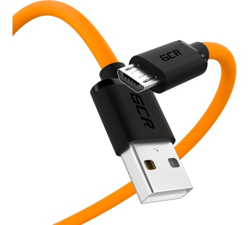 GCR QC Кабель 0.15m MicroUSB, быстрая зарядка, оранжевый TPE, черные коннекторы, 28/22 AWG, GCR-53284
