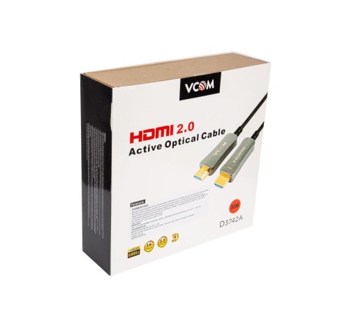 Кабель/ Активный оптический кабель HDMI 19M/M,ver. 2.0, 4K@60 Hz 50m VCOM <D3742A-50M> Кабель/ Активный оптический кабель HDMI 19M/M,ver. 2.0, 4K@60 Hz 50m VCOM <D3742A-50M>