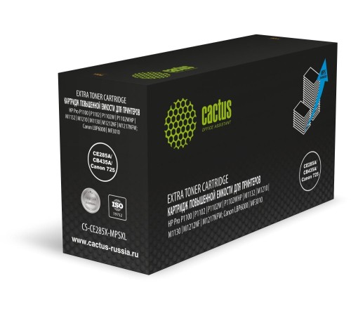 -/ Картридж лазерный Cactus CS-CE285X-MPSXL CE285A/CB435A/Canon 725 черный (8000стр.) для HP Pro P1100/P1102/P1102W/P1102WHP/M1132/M1210/M1130/M1212NF/M1217NFW; Canon LBP6000/MF3010