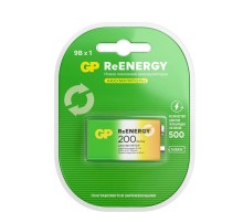 Аккумулятор Перезаряжаемые аккумуляторы GP ReEnergy 20R8H 9V Крона, ескость 200 мАч - 1 шт. в блистере