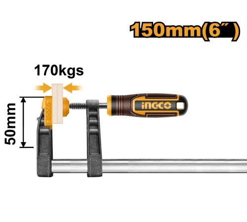 F-образная струбцина Ingco HFC020501,150мм,170кг F-образная струбцина Ingco HFC020501,150мм,170кг
